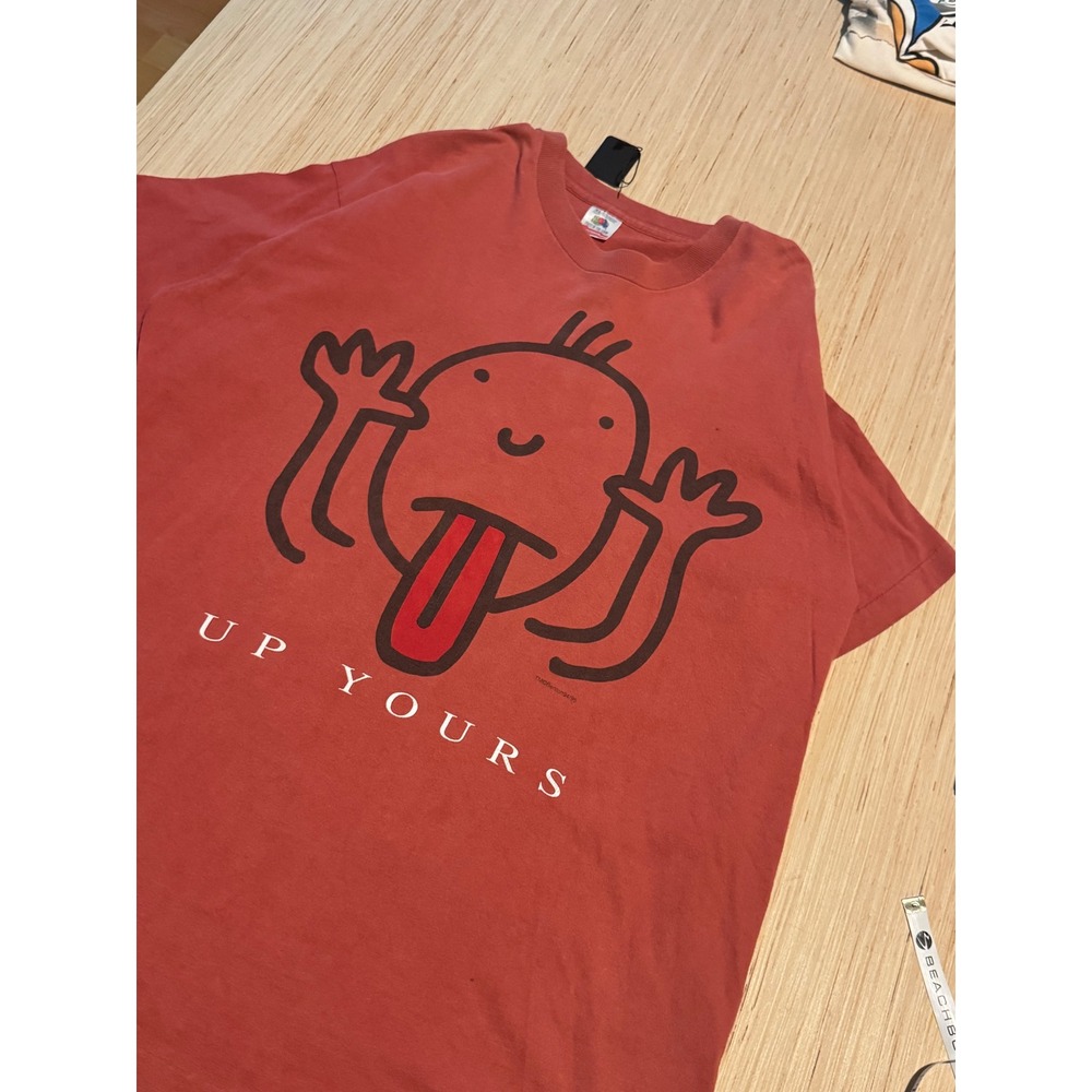 Vintage 1995 Up Yours Graphic Tee XL Red Single Stitch Fruit of the Loom USA 46